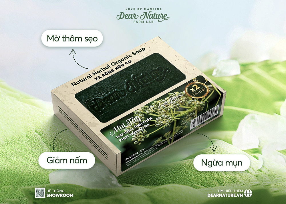 Xà phòng Mùi Tây Dear Nature - Món quà thiên nhiên cho làn da rạng rỡ, với chiết xuất từ tinh dầu mùi tây và hạt mùi, giúp làm sạch, dưỡng ẩm và tái tạo da hiệu quả.