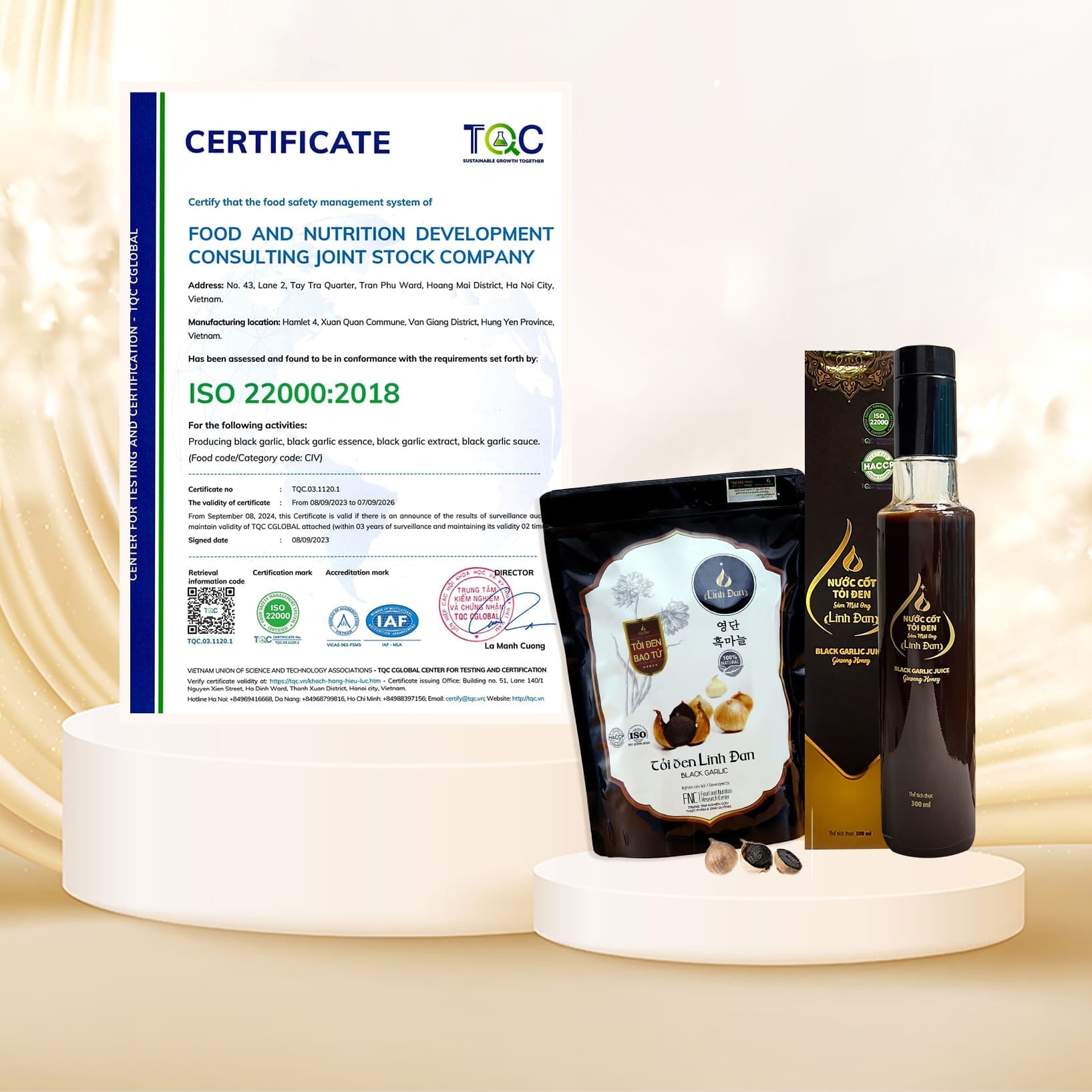 Các sản phẩm tỏi đen Linh Đan đạt chứng nhận ISO 22000:2018