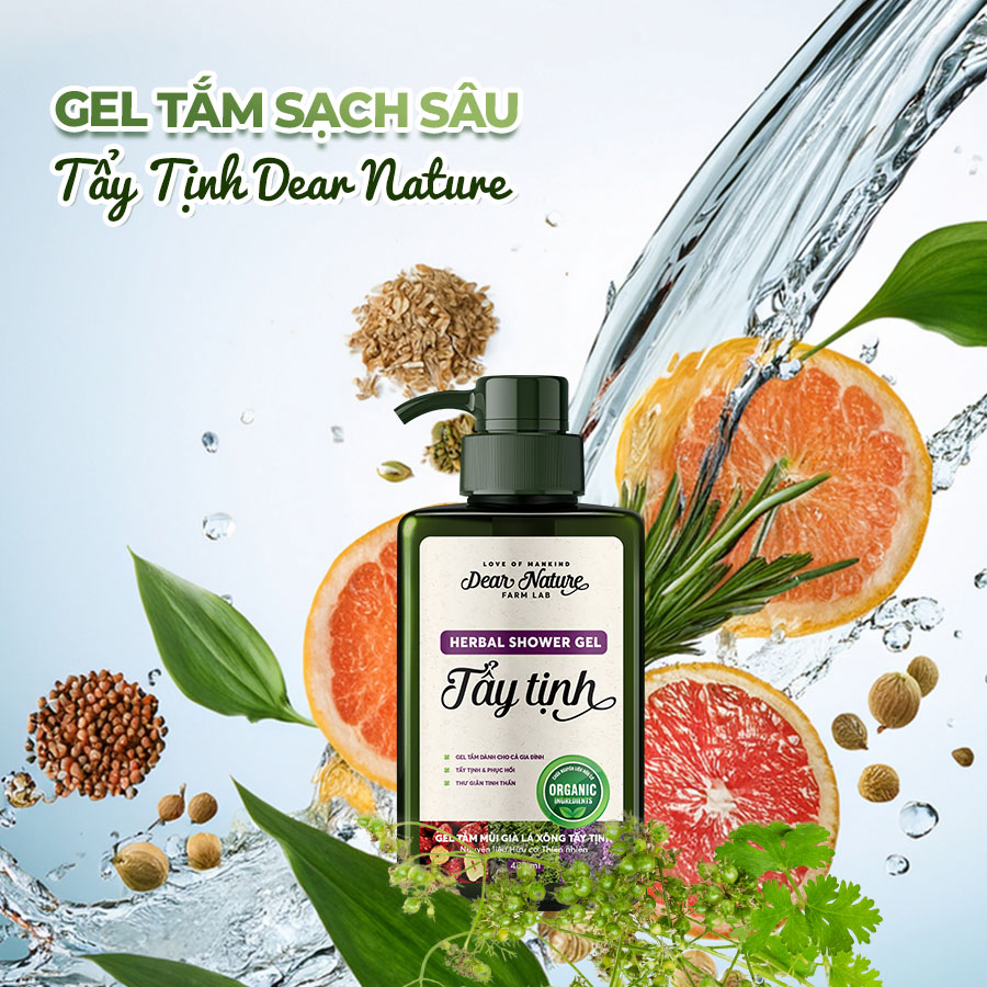 Gel tắm sạch sâu Tẩy Tinh Dear Nature với chiết xuất Mùi Già và Lá Xông