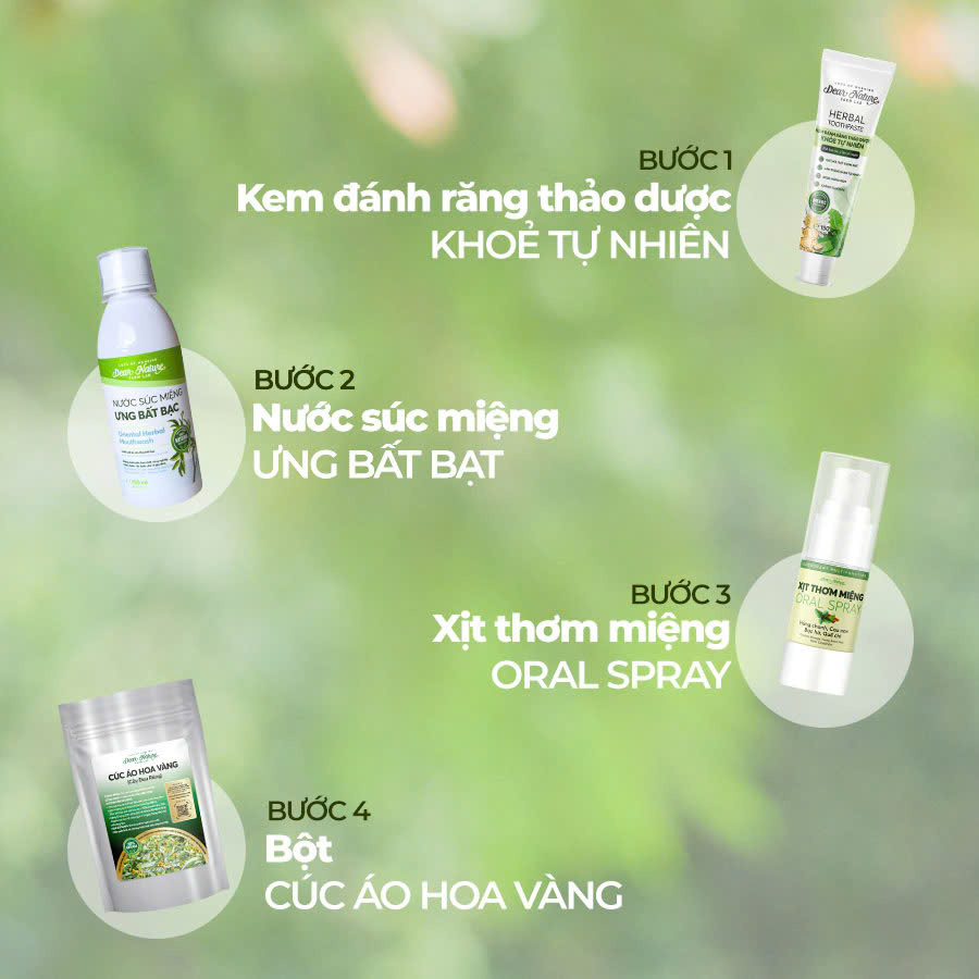 Quy trình chăm sóc răng miệng khoa học 4 bước Dear Nature với Nước súc miệng Ưng Bất Bạc mới"