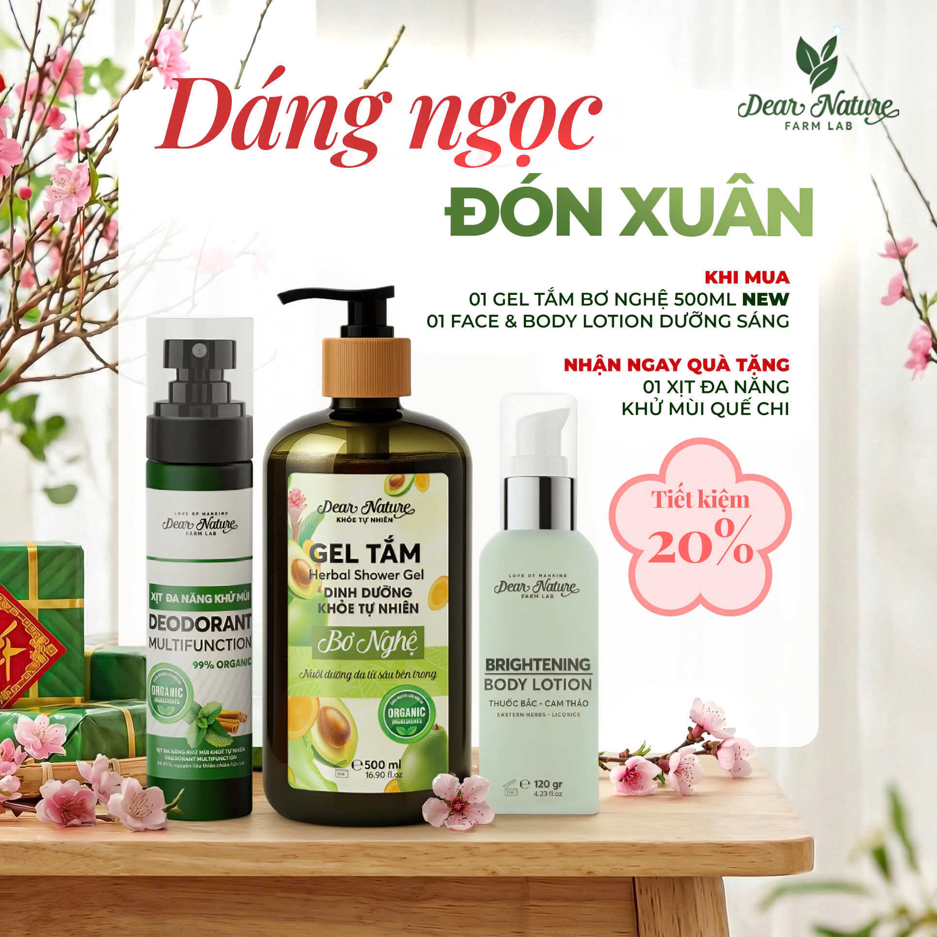 Set quà Dáng Ngọc Đón Xuân dưỡng thể thảo bắc và xịt Quế Chi
