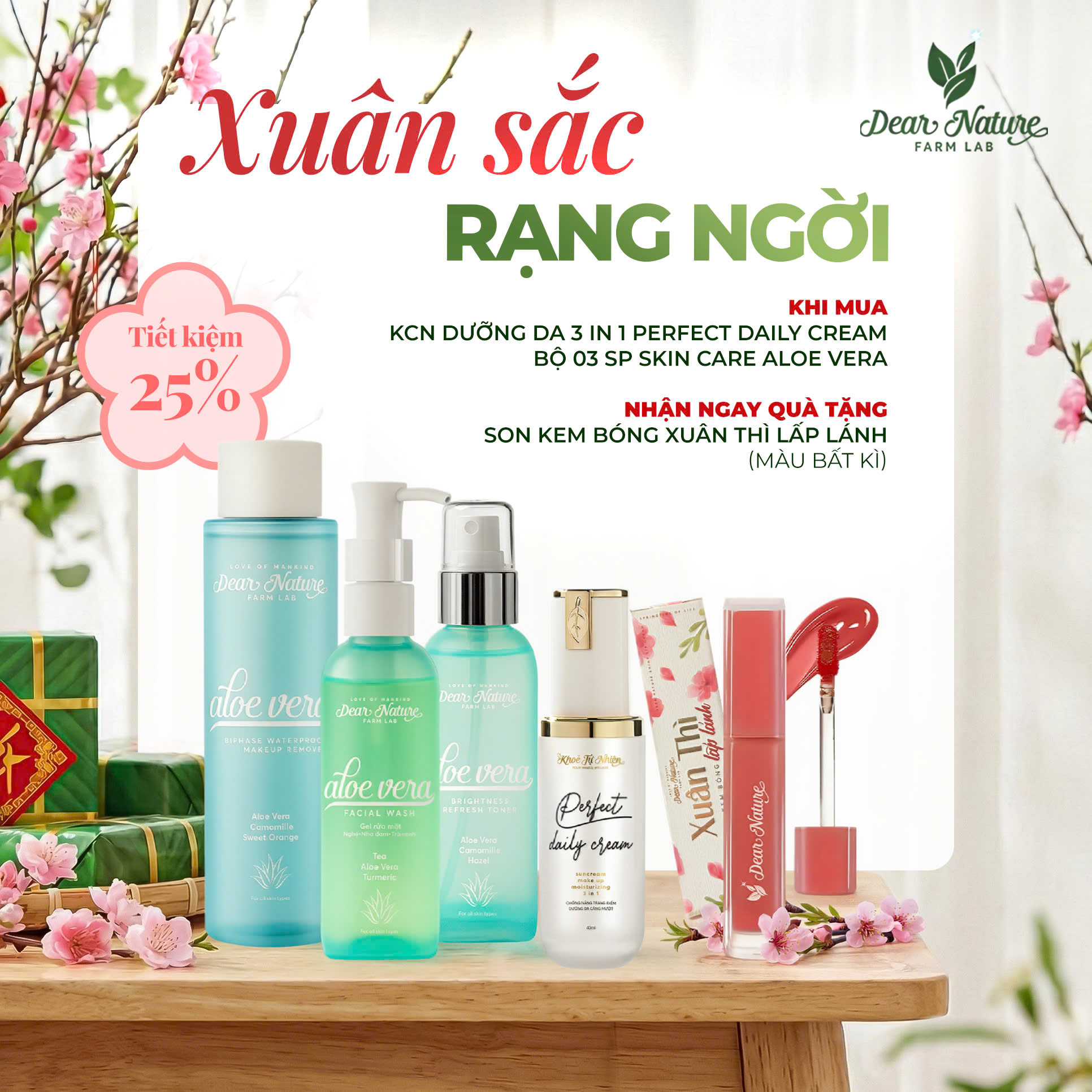 Set quà Tết Xuân Rạng Ngời tặng son kem bóng Dear Nature