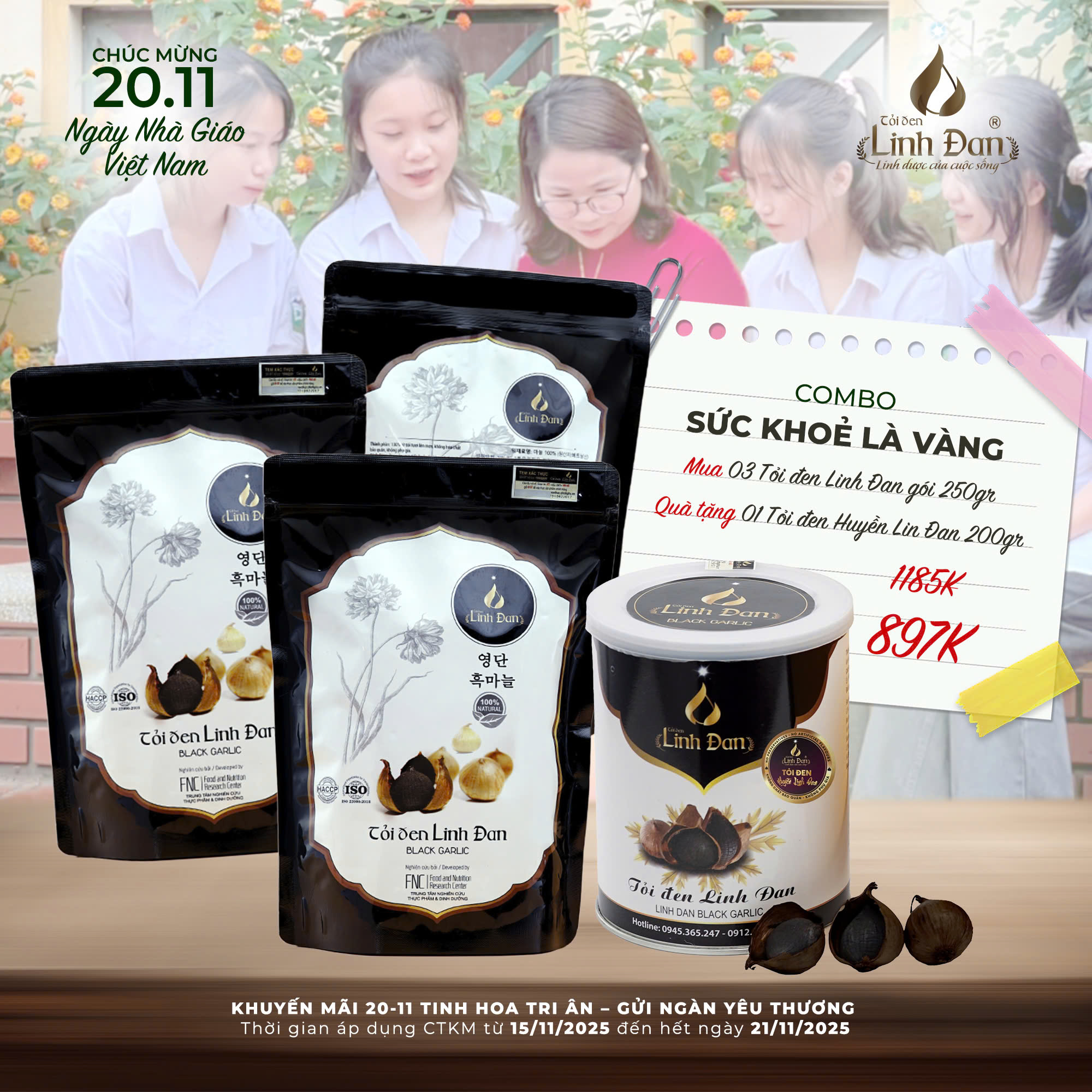 Combo Sức khỏe là vàng Linh Đan gồm tỏi đen 250g và tặng tỏi đen huyền Linh Đan