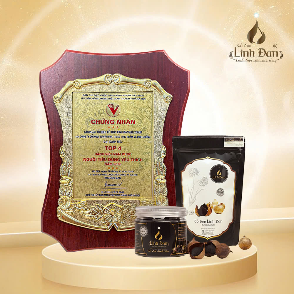 Sản phẩm Tỏi Đen Linh Đan gói cô đơn đạt Top 4 sản phẩm được người tiêu dùng yêu thích
