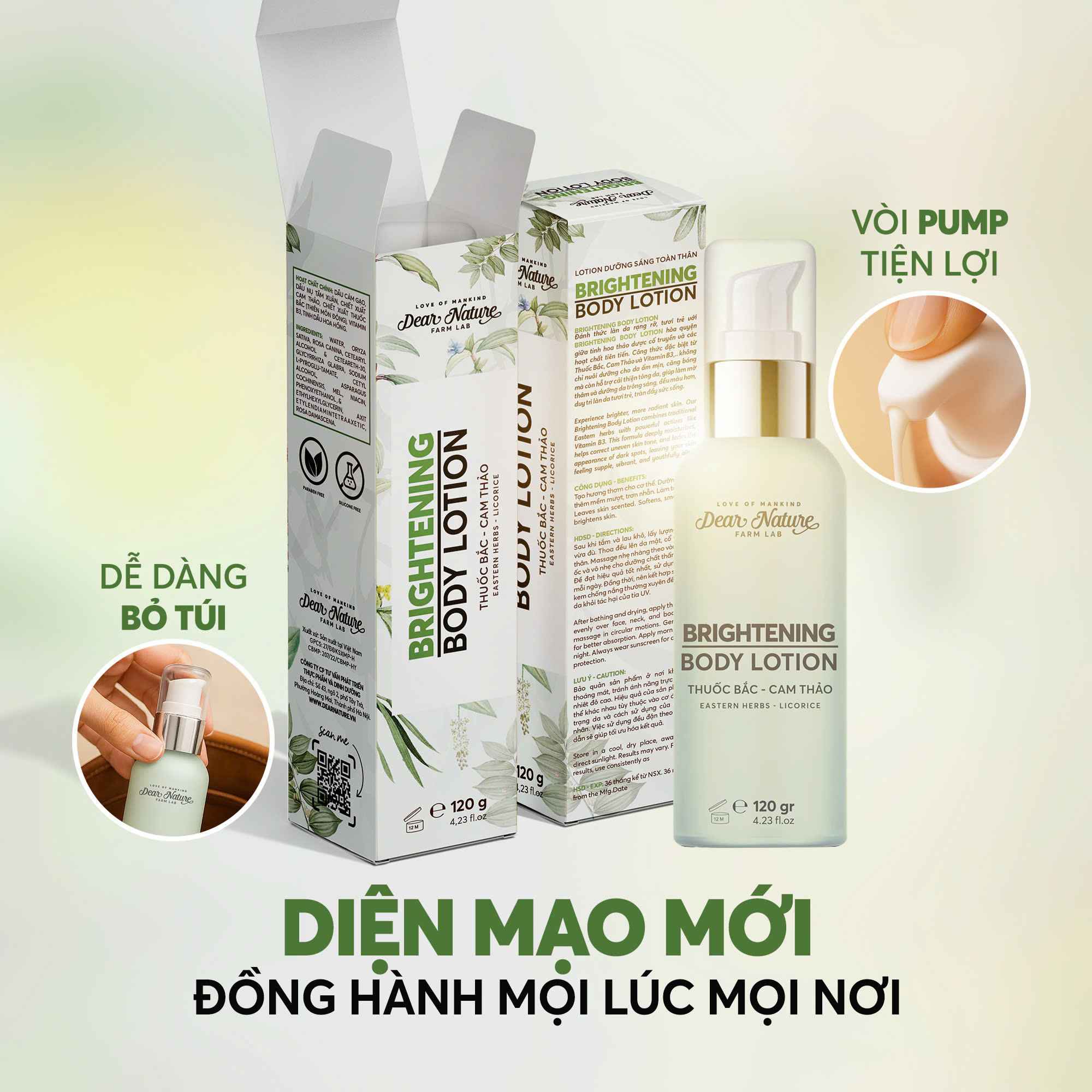 Trải nghiệm tiện lợi và vệ sinh với vòi pump của Brightening Body Lotion phiên bản mới
