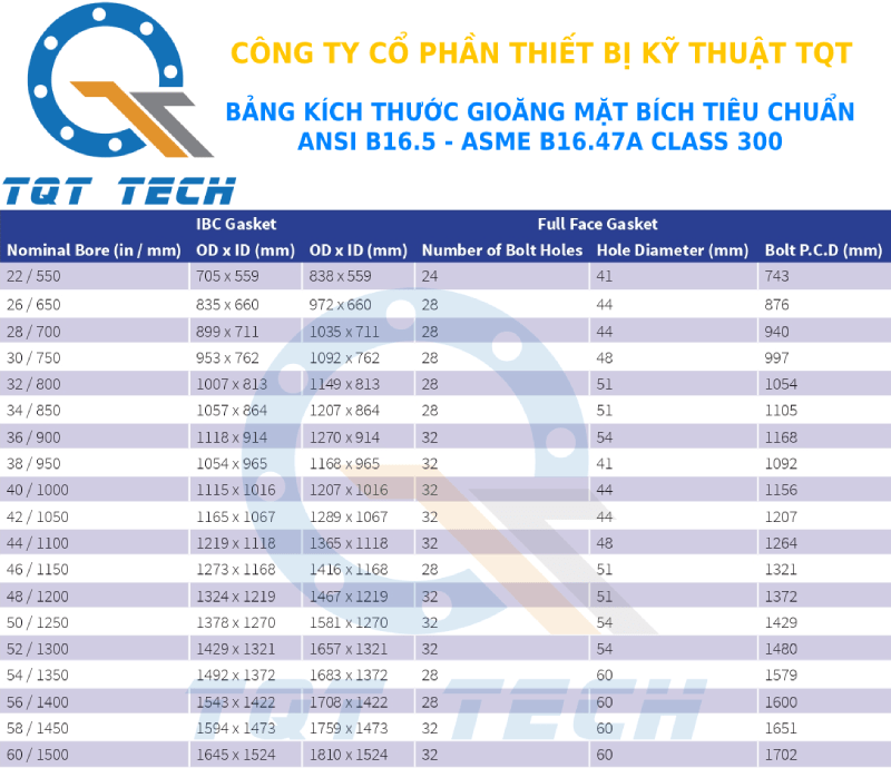 tiêu chuẩn gioăng ansi class300