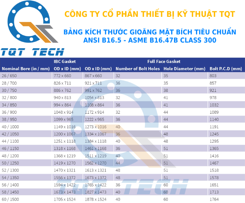 tiêu chuẩn gioăng ansi class300