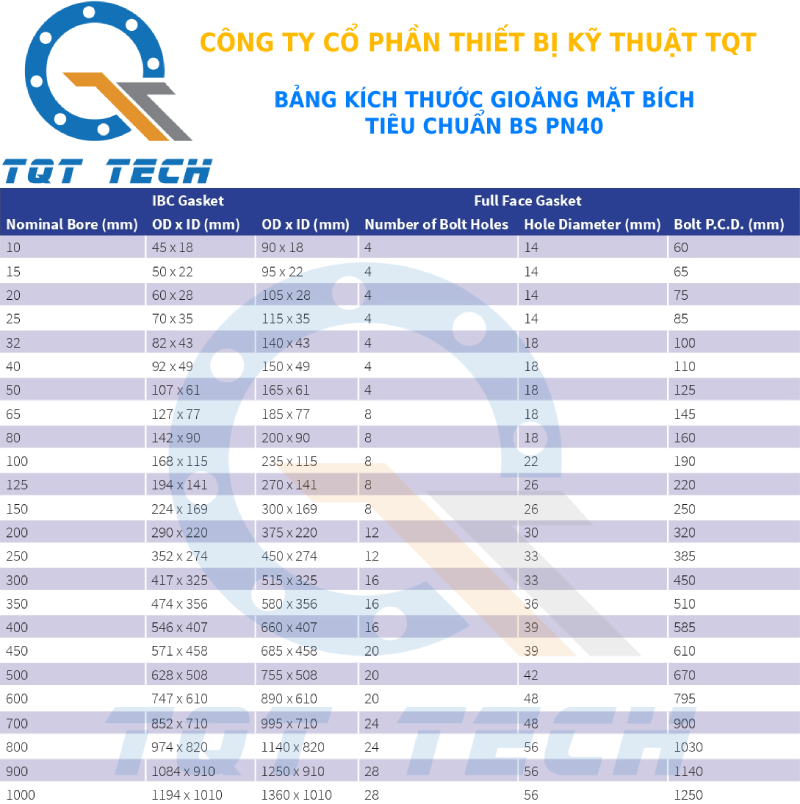 tiêu chuẩn gioăng BS PN40