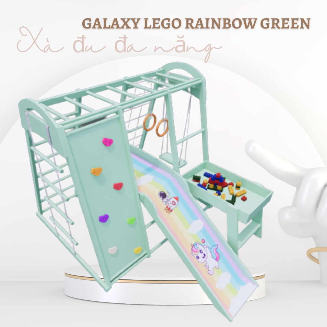 Xà đu đa năng Galaxy LEGO Rainbow _ Chất liệu gỗ tự nhiên dây thừng lõi thep nhập khẩu cực chất