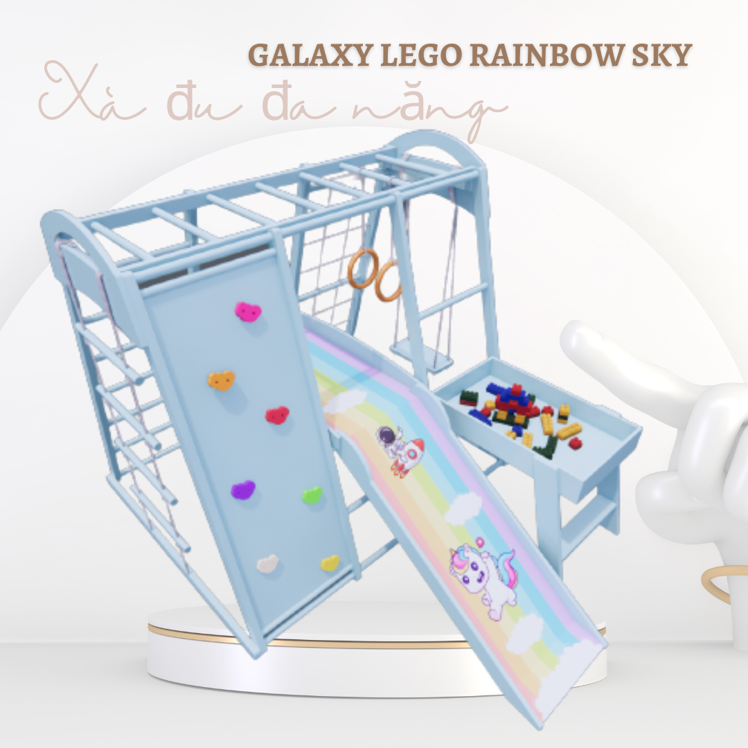 Xà đu đa năng Galaxy LEGO Rainbow _ Chất liệu gỗ tự nhiên dây thừng lõi thep nhập khẩu cực chất