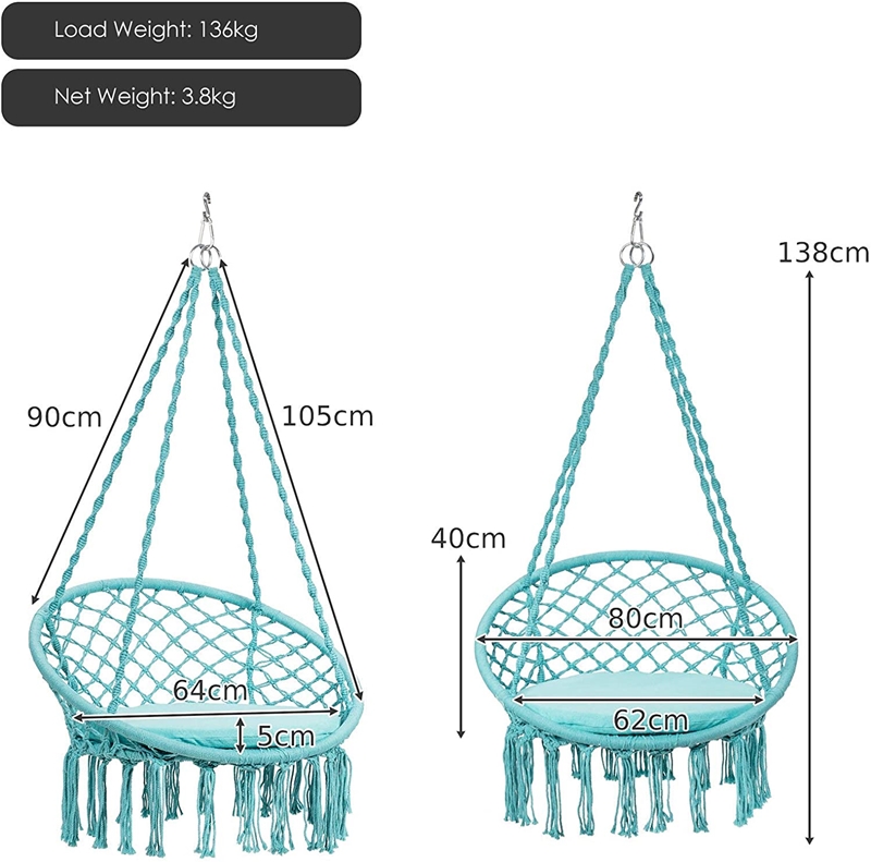 Xích đu Swing cotton màu xanh ngọc_Chất liệu an toàn thư giãn thoải mái