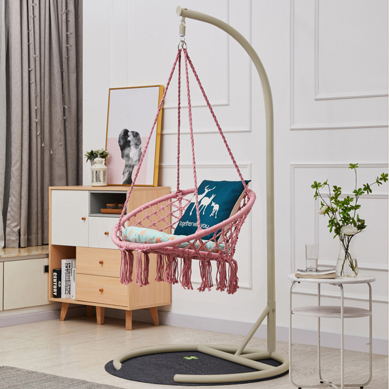 Bộ xích đu cotton swing màu hồng nhạt có cần treo