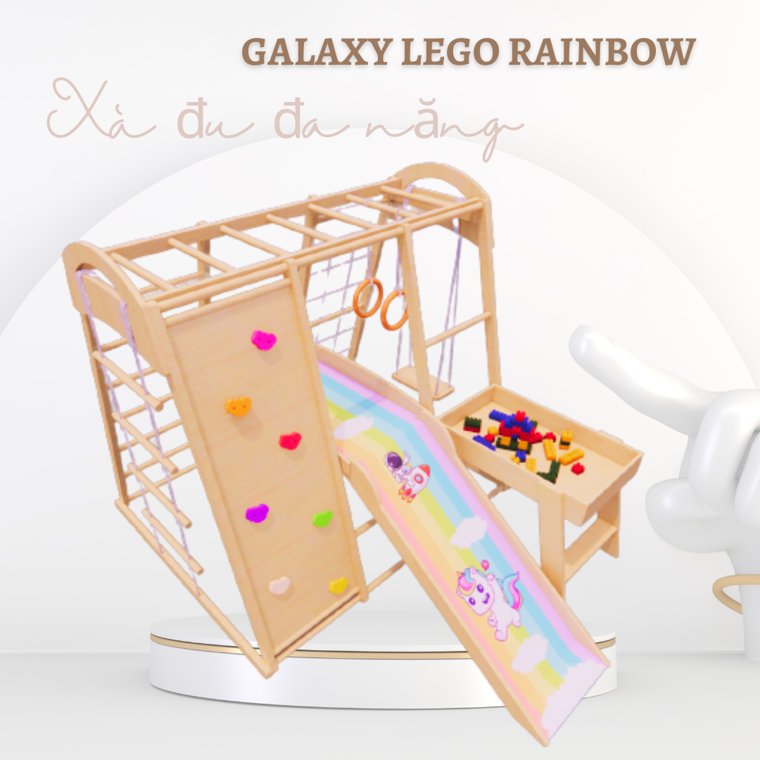 Xà đu đa năng Galaxy LEGO Rainbow _ Chất liệu gỗ tự nhiên dây thừng lõi thep nhập khẩu cực chất