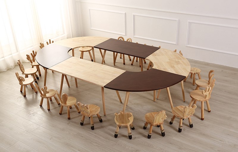 Bộ Bàn gỗ mầm non KBBGMN17 hình đa hình kids table chất gỗ tự nhiên cao cấp cho bé