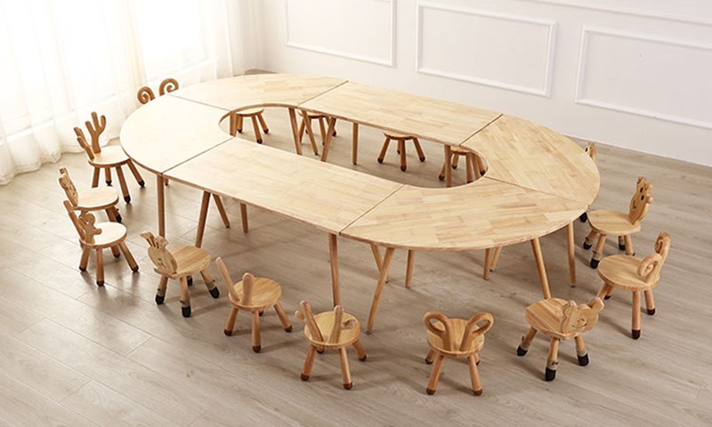 Bộ Bàn gỗ mầm non KBBGMN17 hình đa hình kids table chất gỗ tự nhiên cao cấp cho bé