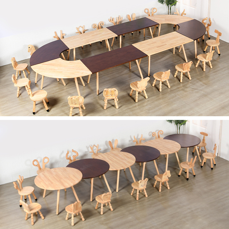 Bộ Bàn gỗ mầm non KBBGMN17 hình đa hình kids table chất gỗ tự nhiên cao cấp cho bé