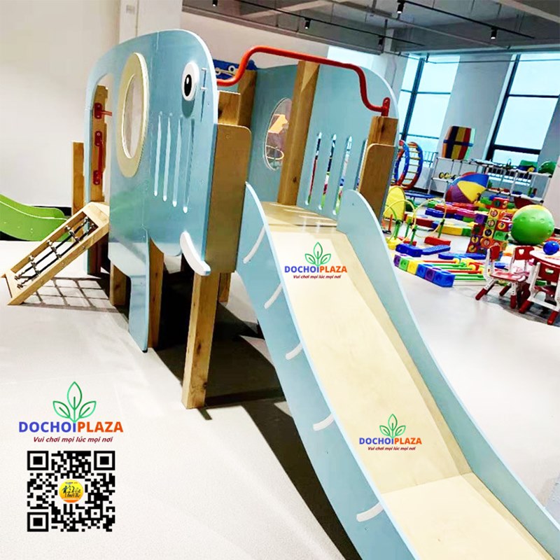 Cầu trượt chú voi con Bằng gỗ Size 365*86.5**190 Cm Playest Kids Wood Slide Elephent