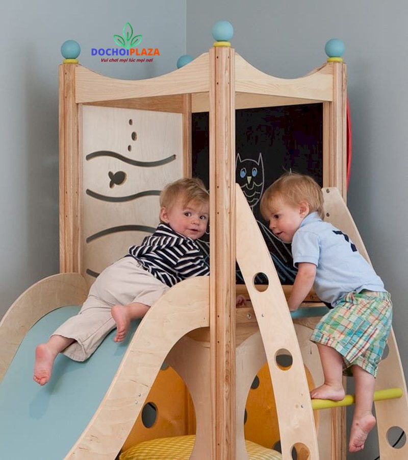 Cầu trượt gỗ liên hoàn Size :215x96x170 Cm bằng gỗ cho bé cao cấp tiêu chuẩn châu âu Dream Home