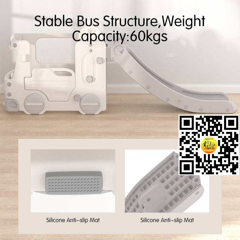 Cầu trượt xe bus cho bé bằng nhựa HDPE cao cấp chuẩn châu âu Size:196*53*79cm