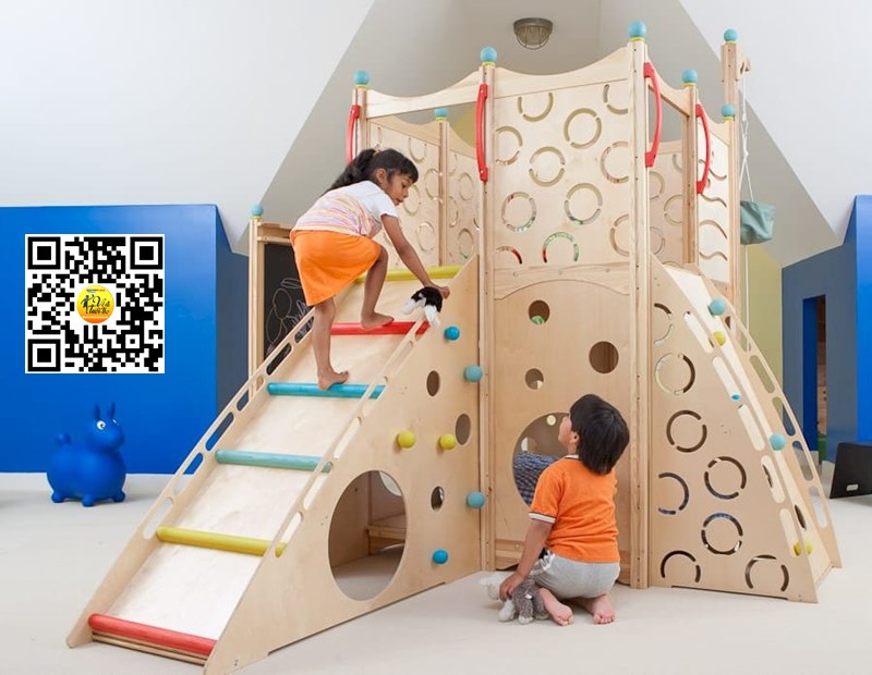 Bộ vận động gỗ cầu trượt cho bé Bằng gỗ Size 304x292x238 Cm Happy Kids Wood Slide