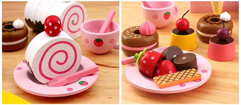 Đồ chơi gỗ - Bộ đồ chơi bánh sinh nhật KBBSN02 Tiệc bánh ngọt hồng, đồ chơi cho bé gái ngọt ngào và xinh xắn