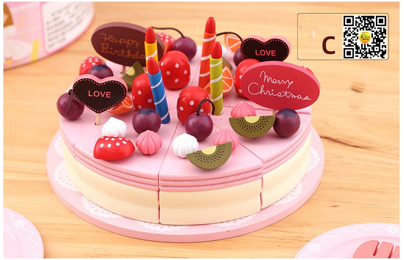 Đồ chơi gỗ - Bộ đồ chơi bánh sinh nhật KBBSN02 Tiệc bánh ngọt hồng, đồ chơi cho bé gái ngọt ngào và xinh xắn