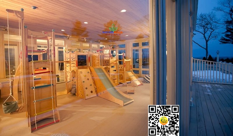 Bộ vận động cầu trượt liên hoàn Bằng gỗ Size 614x320x276 Cm Playest Kids Wood Slide