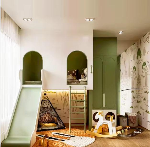 Phòng chơi trong nhà tone xanh lá PCTNKB08 – Không gian xanh cho bé hiện đại