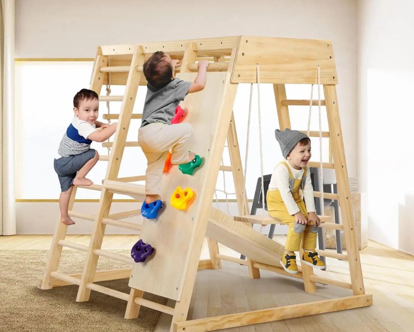 Bộ Cầu Trượt Liên Hoàn Bằng Gỗ Cho Bé – Khu Vui Chơi Mini Ngay Tại Nhà