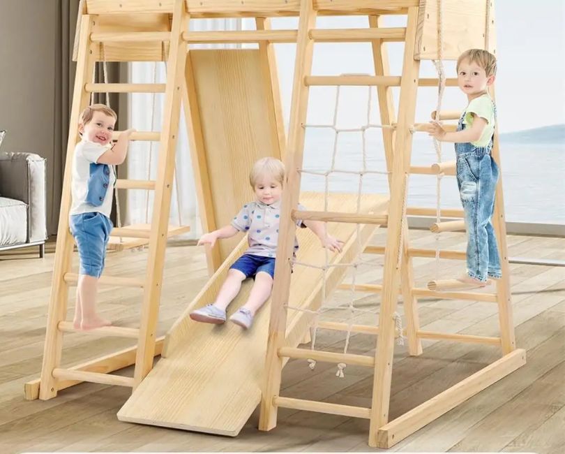 Bộ Cầu Trượt Liên Hoàn Bằng Gỗ Cho Bé – Khu Vui Chơi Mini Ngay Tại Nhà