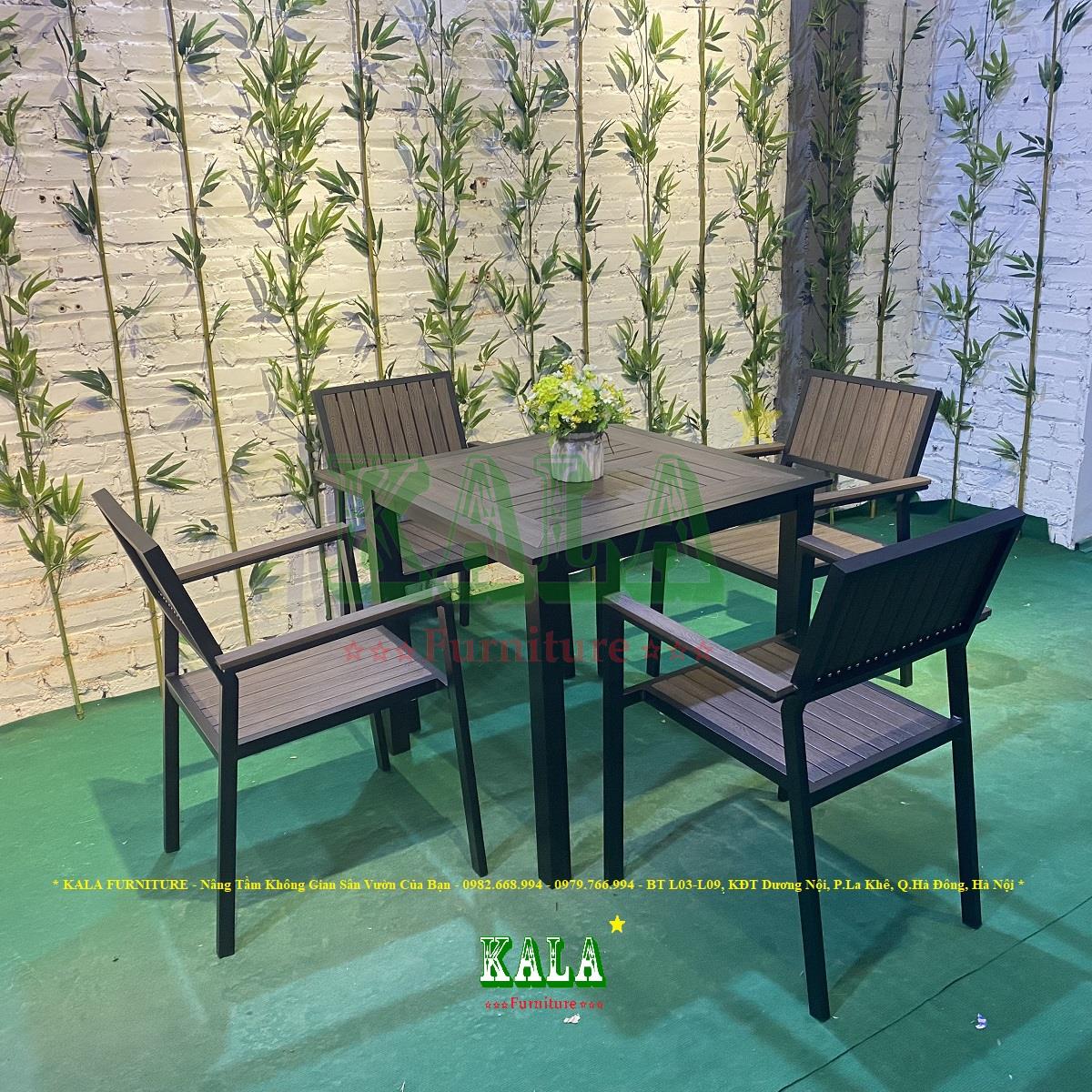 Bộ bàn ghế sân vườn composite vuông 80cm mặt nan