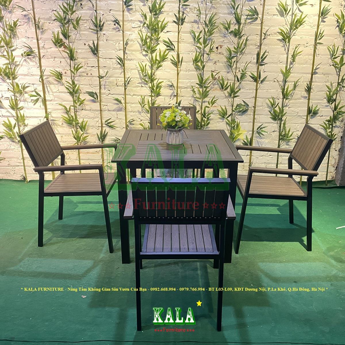 Bộ bàn ghế sân vườn composite vuông 80cm mặt nan