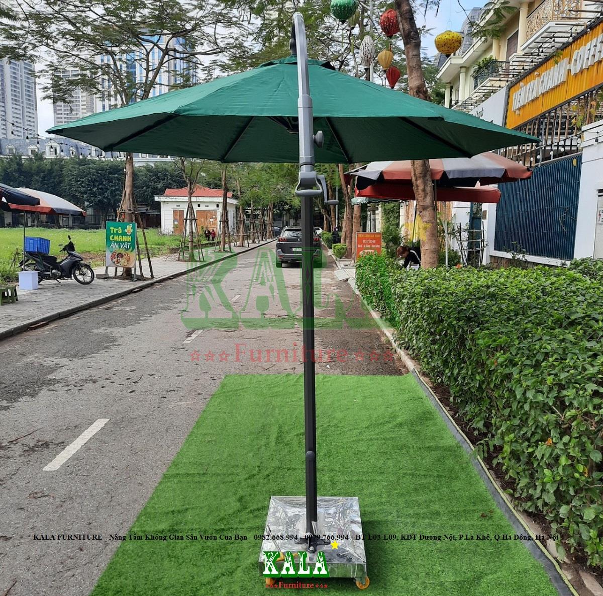 Ô dù lệch tâm nhôm cong tròn 3m màu xanh rêu