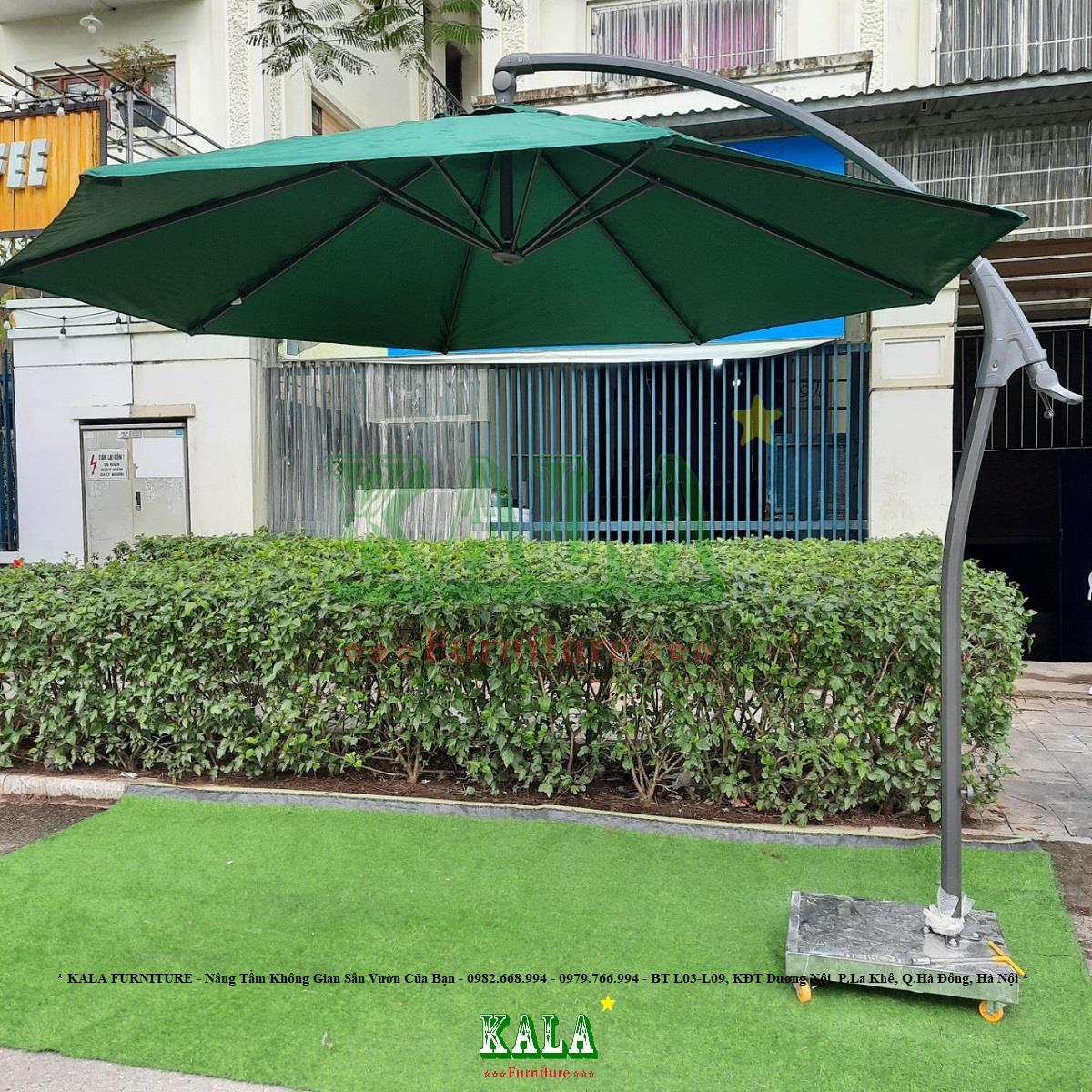 Ô dù lệch tâm nhôm cong tròn 3m màu xanh rêu