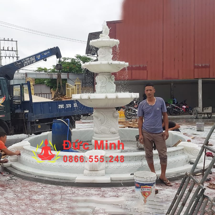 Lắp Đặt Đài Phun Nước Cá Chép Đá Phong Thủy Đẹp