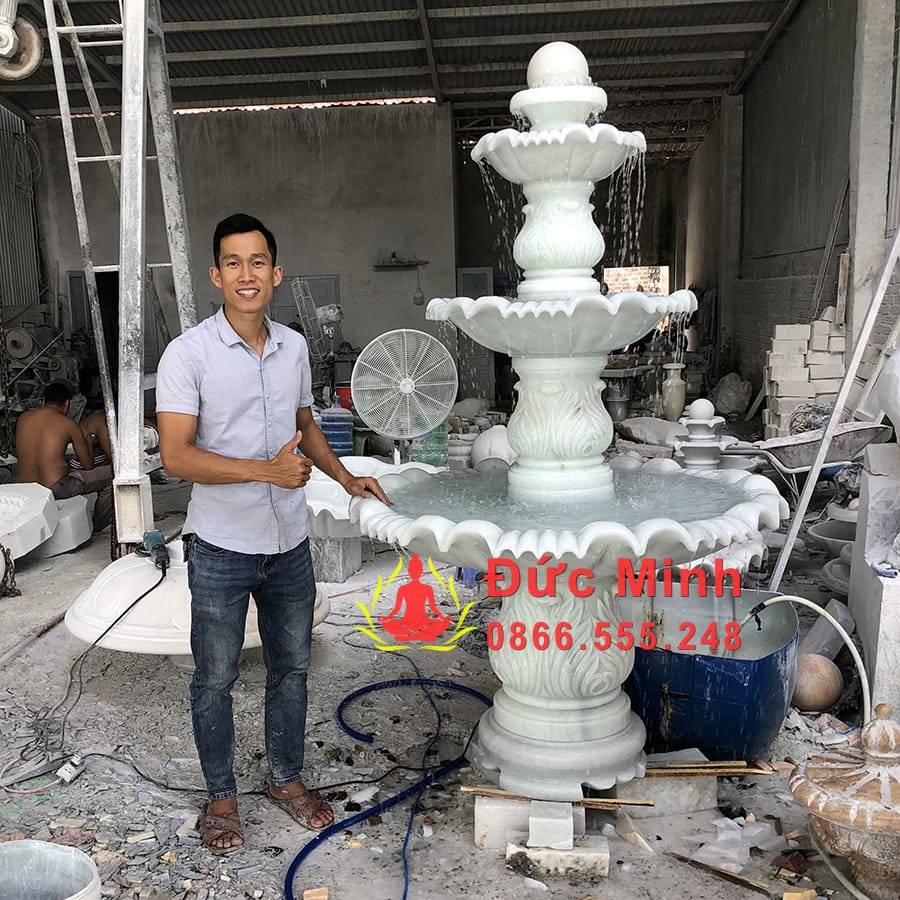 Đài Phun Nước Đá Phong Thủy Luân Hồi 3 Tầng