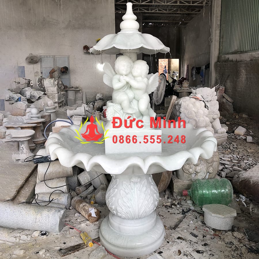 Đài Phun Nước Đá Thiên Thần Đẹp Sân Vườn
