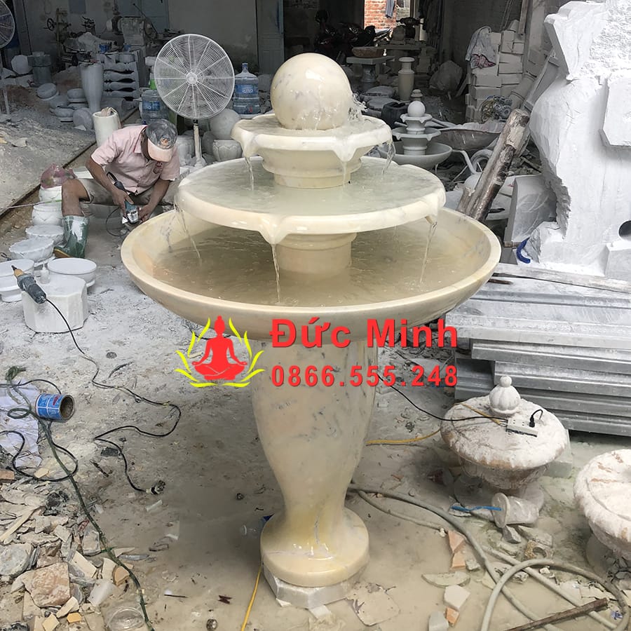 Đài Phun Nước Luân Hồi Đá Cẩm Thạch Vàng Đẹp Nguyên Khối