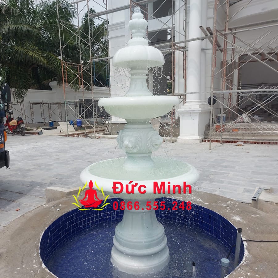 Đài Phun Nước Sư Tử Đá Phong Thủy Sân Vườn