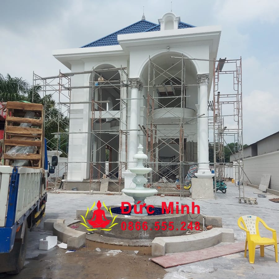 Lăp đặt Đài Phun Nước Sư Tử Đá Phong Thủy Sân Vườn