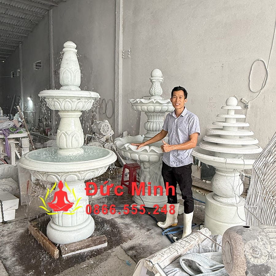 Đài Phun Nước Thiên Thần Đá Cẩm Thạch Nguyên Khối