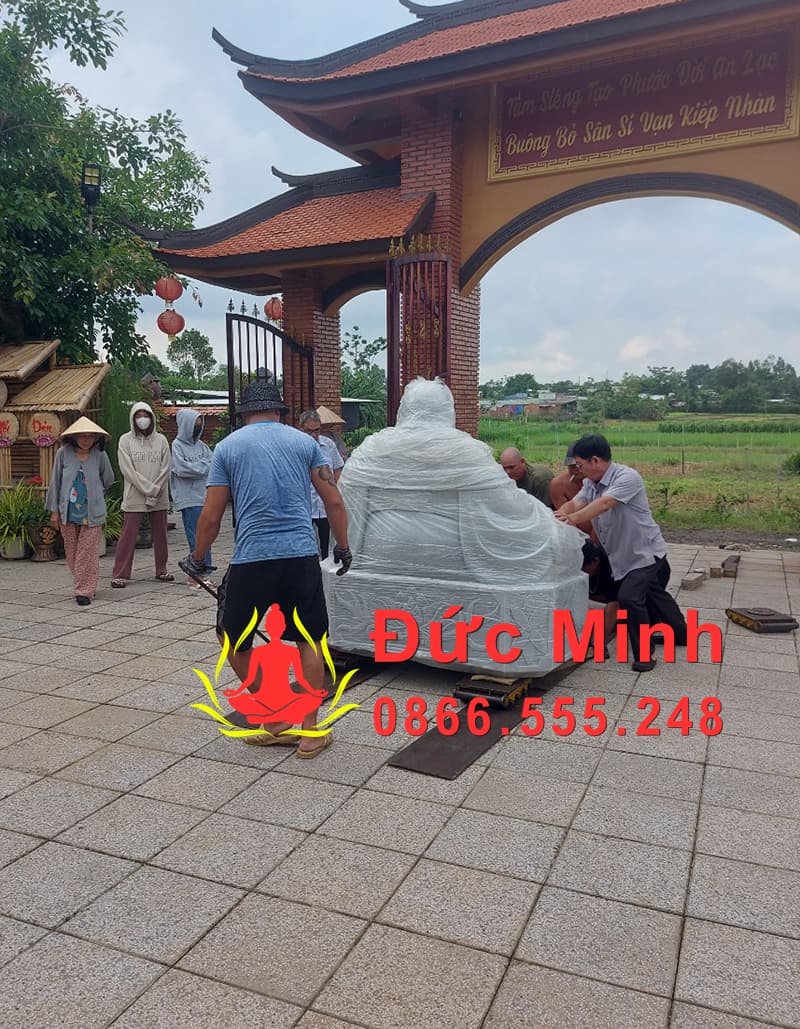 Lắp Đặt Tượng Phật Di Lặc Đá Cúng Dường Đẹp Nguyên Khối Cao 1m5