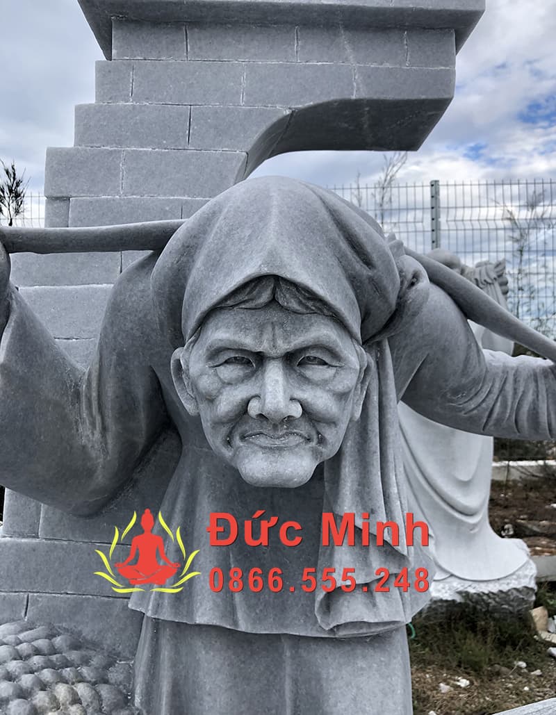 Tượng Mẹ Già Bằng Đá Cẩm Thạch Xám Đẹp