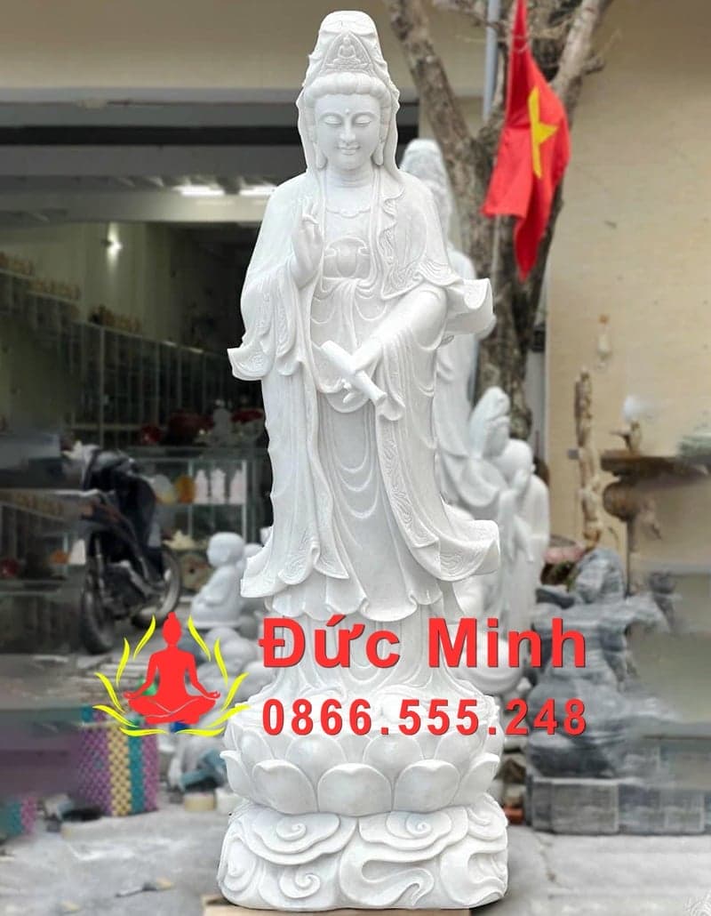Điêu Khắc Tượng Mẹ Quan Âm Đá Cẩm Thạch Trắng Cao 3m