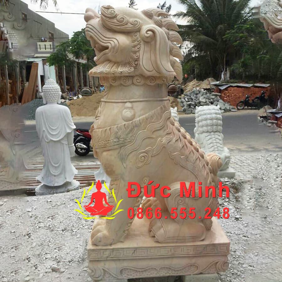 Tượng Nghê Đá Cẩm Thạch Vàng Để Cổng Đẹp Nguyên Khối