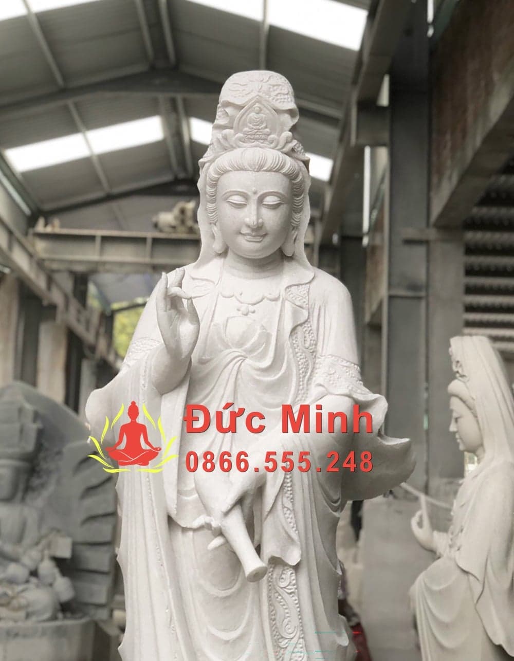 Tượng Phật Quan Âm Đá Trắng Đẹp Cao 3m
