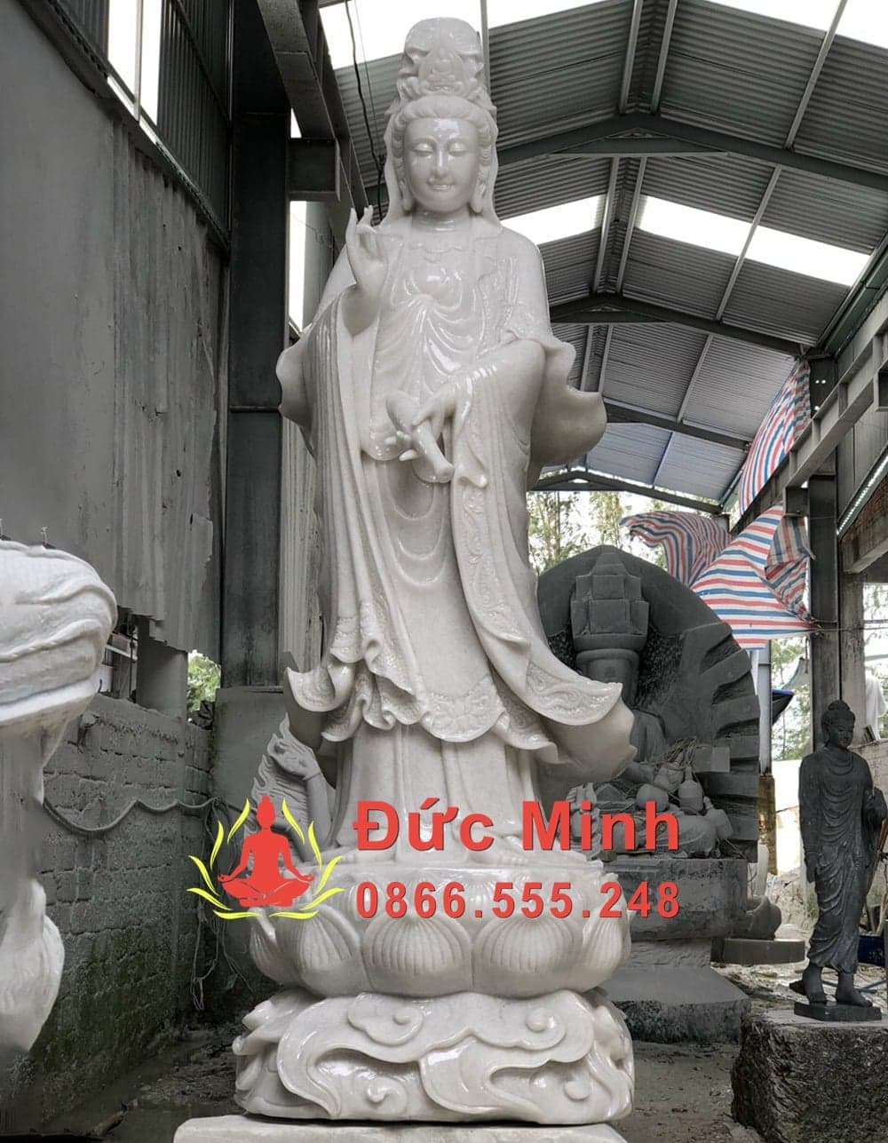 Tượng Phật Quan Âm Đá Nguyên Khối Đẹp Cao 3m