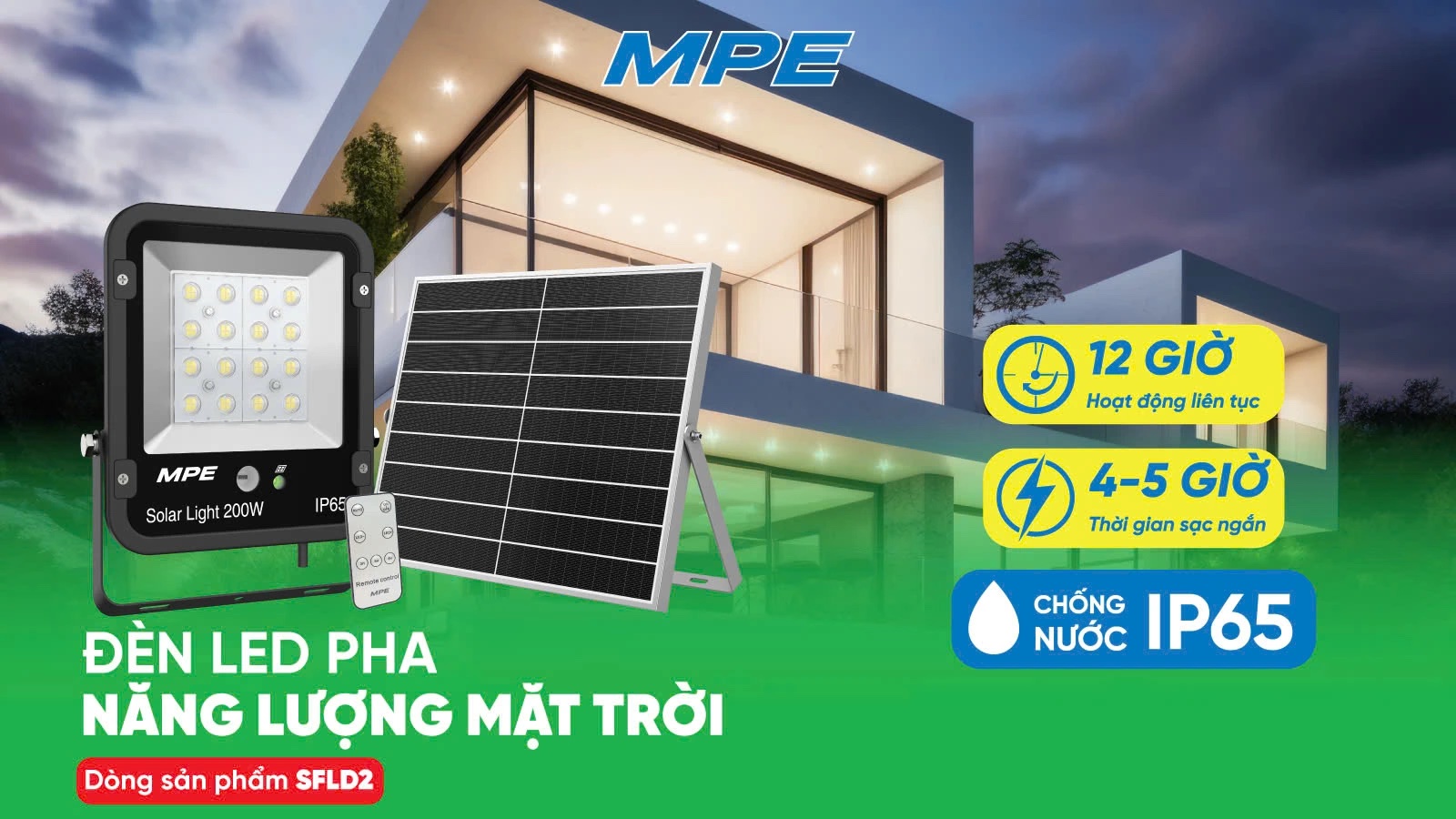 Đèn LED pha năng lượng mặt trời SFLD2 thương hiệu MPE