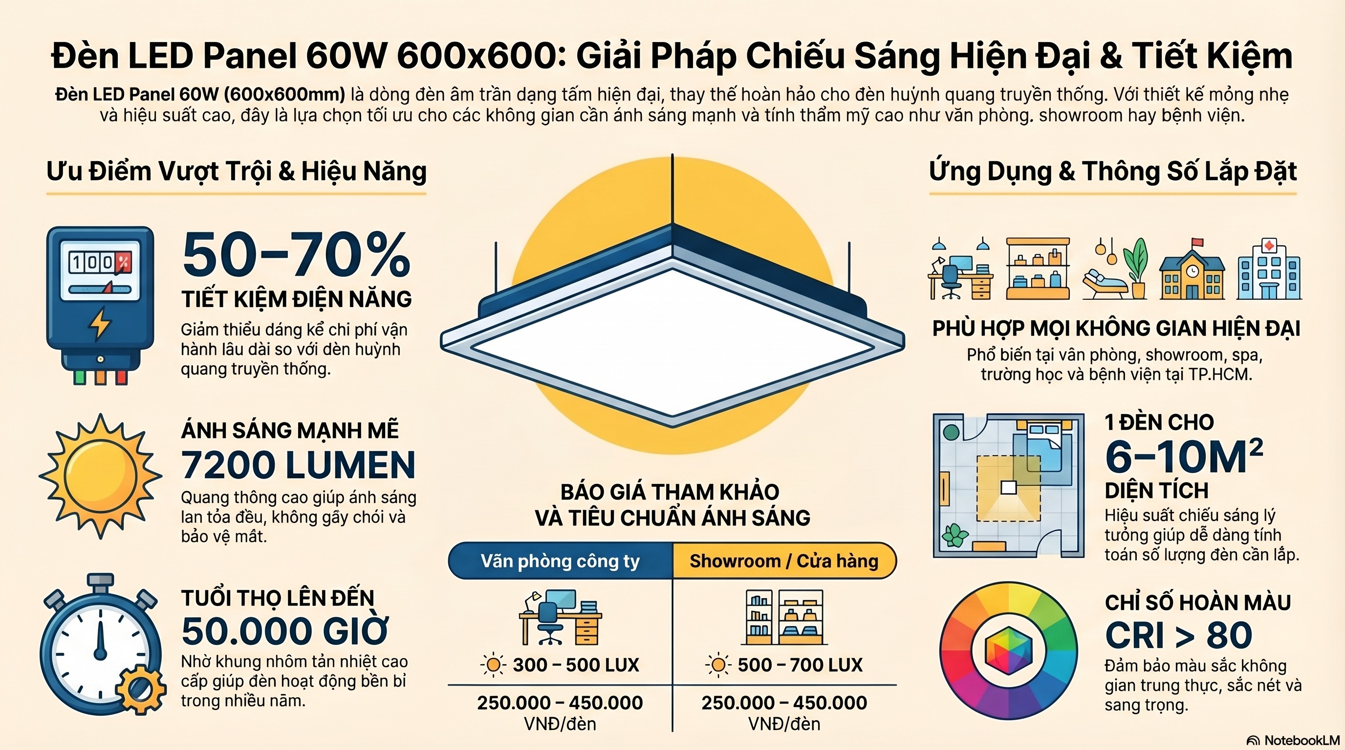 Đèn LED Panel 60W 600x600