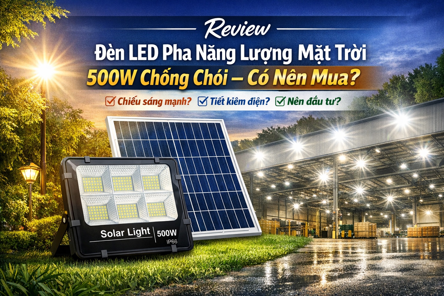 Đèn LED Pha Năng Lượng Mặt Trời 500W